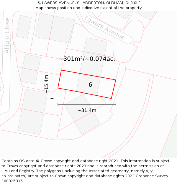 6, LAWERS AVENUE, CHADDERTON, OLDHAM, OL9 0LF: Plot and title map