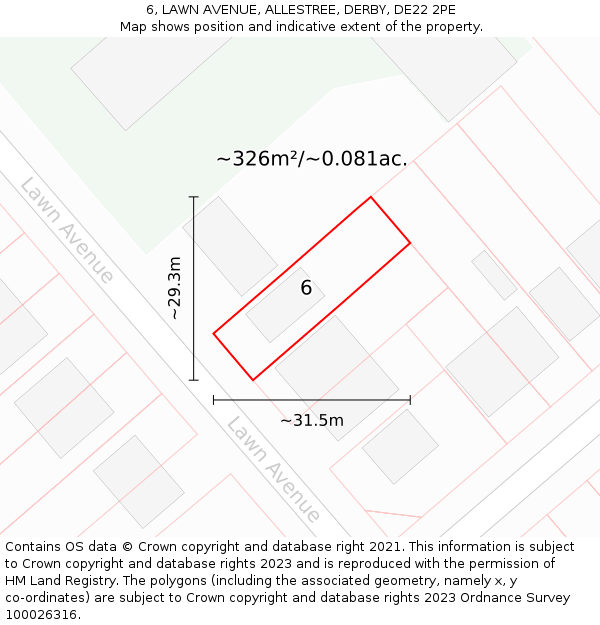 6, LAWN AVENUE, ALLESTREE, DERBY, DE22 2PE: Plot and title map