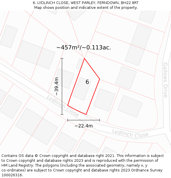6, LYDLINCH CLOSE, WEST PARLEY, FERNDOWN, BH22 8RT: Plot and title map