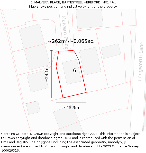 6, MALVERN PLACE, BARTESTREE, HEREFORD, HR1 4AU: Plot and title map