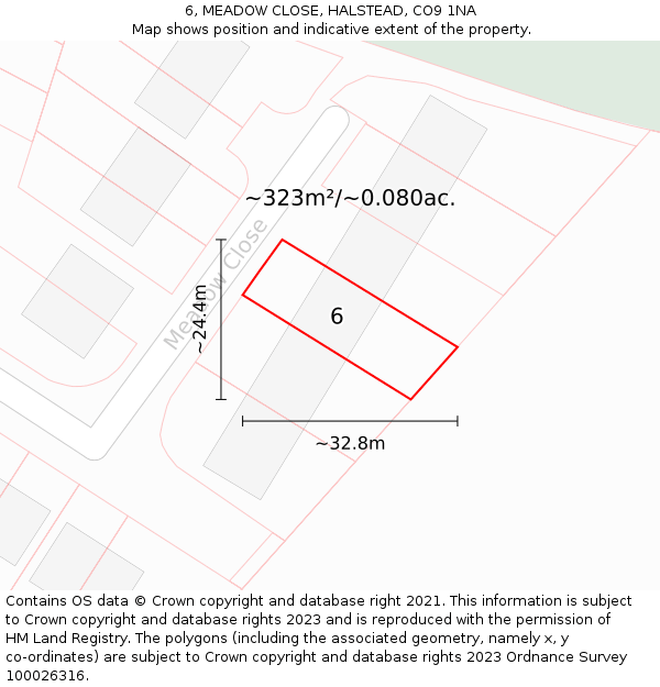 6, MEADOW CLOSE, HALSTEAD, CO9 1NA: Plot and title map