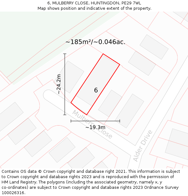 6, MULBERRY CLOSE, HUNTINGDON, PE29 7WL: Plot and title map