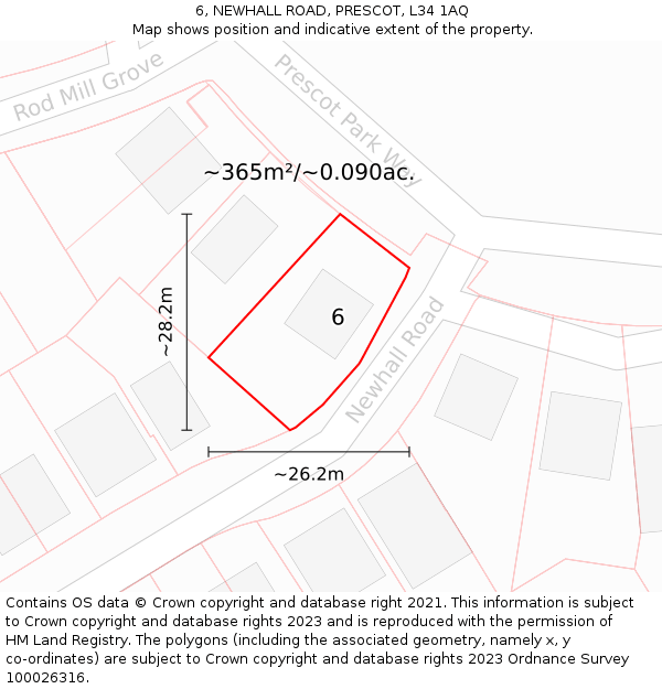 6, NEWHALL ROAD, PRESCOT, L34 1AQ: Plot and title map