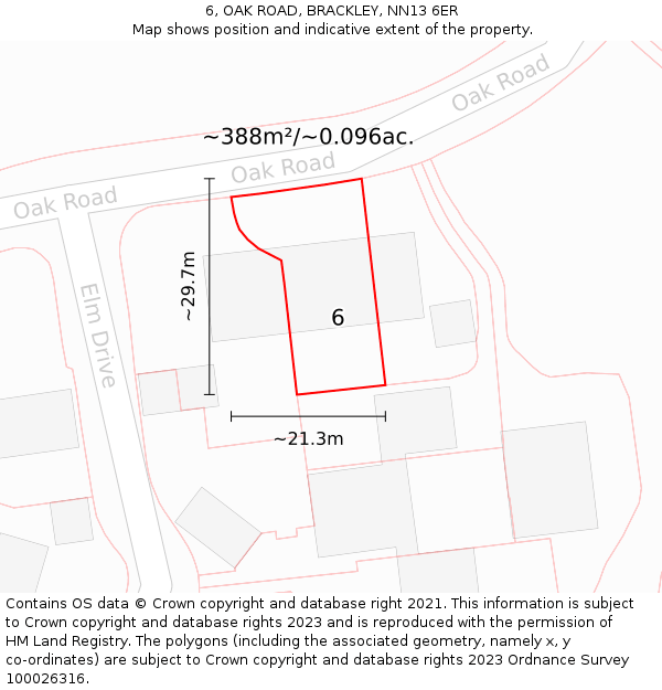 6, OAK ROAD, BRACKLEY, NN13 6ER: Plot and title map