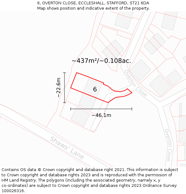 6, OVERTON CLOSE, ECCLESHALL, STAFFORD, ST21 6DA: Plot and title map