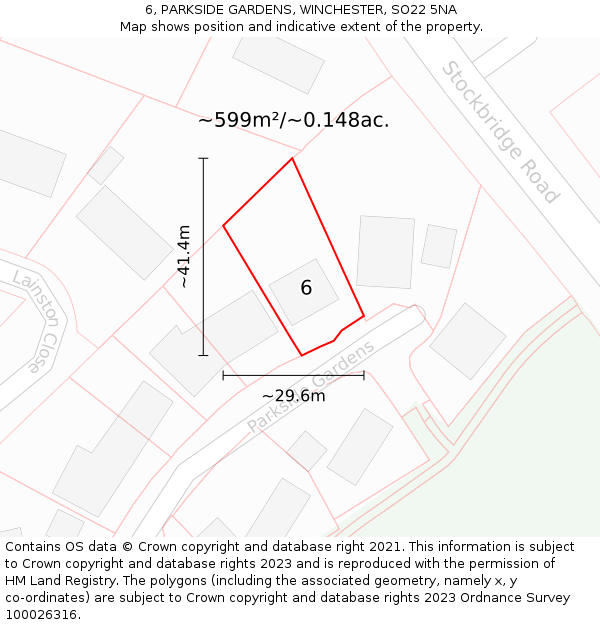 6, PARKSIDE GARDENS, WINCHESTER, SO22 5NA: Plot and title map