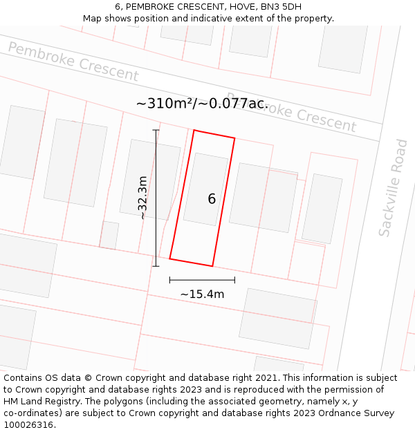 6, PEMBROKE CRESCENT, HOVE, BN3 5DH: Plot and title map