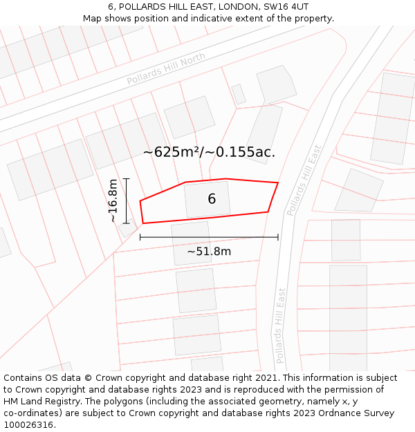 6, POLLARDS HILL EAST, LONDON, SW16 4UT: Plot and title map