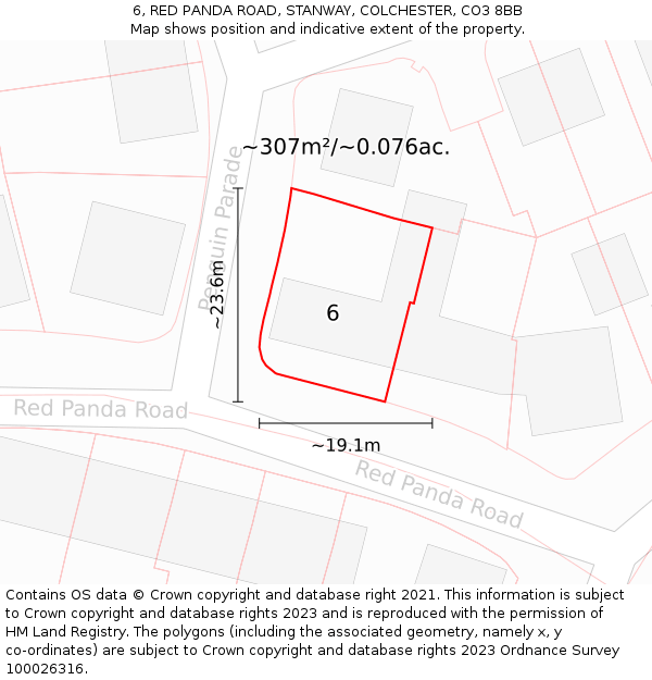 6, RED PANDA ROAD, STANWAY, COLCHESTER, CO3 8BB: Plot and title map