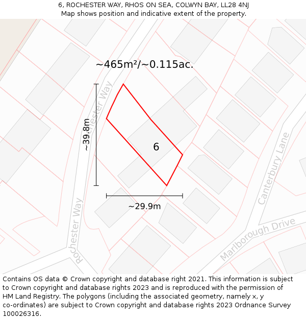 6, ROCHESTER WAY, RHOS ON SEA, COLWYN BAY, LL28 4NJ: Plot and title map