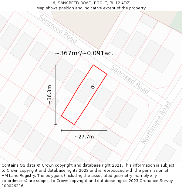 6, SANCREED ROAD, POOLE, BH12 4DZ: Plot and title map