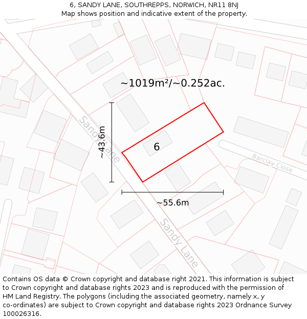 6, SANDY LANE, SOUTHREPPS, NORWICH, NR11 8NJ: Plot and title map