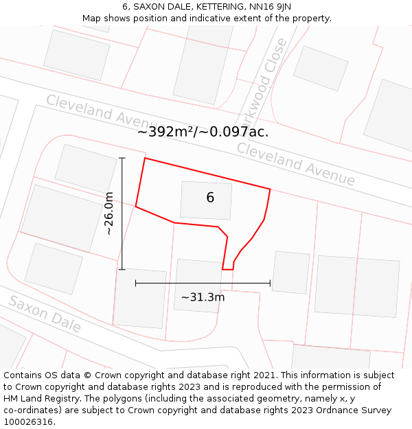 6, SAXON DALE, KETTERING, NN16 9JN: Plot and title map