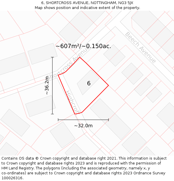 6, SHORTCROSS AVENUE, NOTTINGHAM, NG3 5JX: Plot and title map