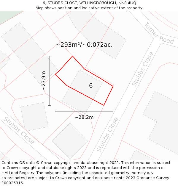 6, STUBBS CLOSE, WELLINGBOROUGH, NN8 4UQ: Plot and title map