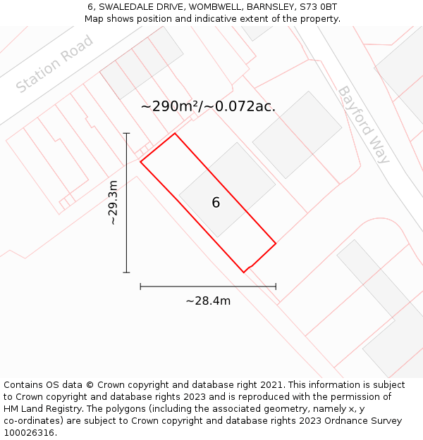 6, SWALEDALE DRIVE, WOMBWELL, BARNSLEY, S73 0BT: Plot and title map