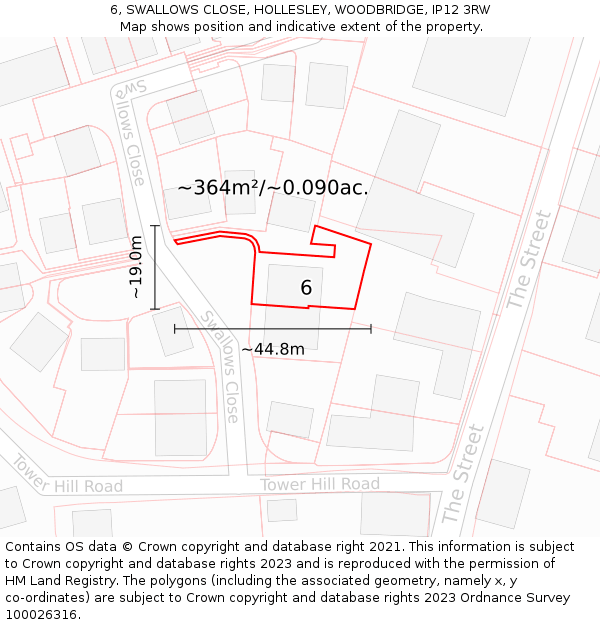 6, SWALLOWS CLOSE, HOLLESLEY, WOODBRIDGE, IP12 3RW: Plot and title map