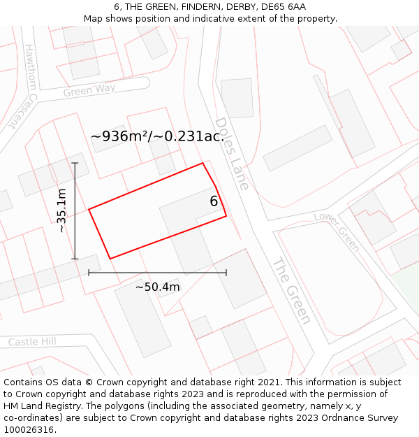 6, THE GREEN, FINDERN, DERBY, DE65 6AA: Plot and title map