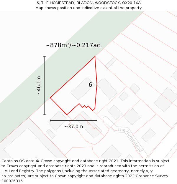 6, THE HOMESTEAD, BLADON, WOODSTOCK, OX20 1XA: Plot and title map