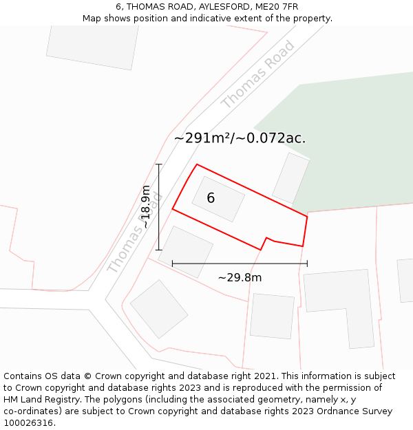 6, THOMAS ROAD, AYLESFORD, ME20 7FR: Plot and title map