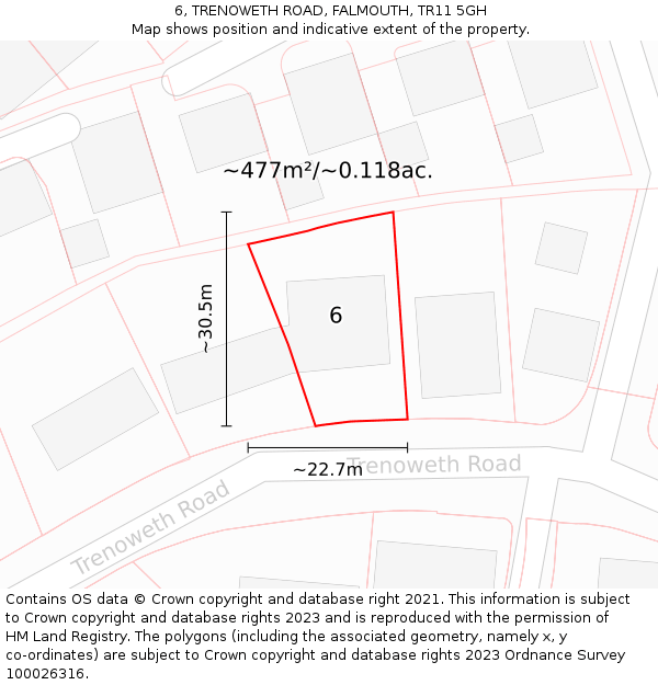 6, TRENOWETH ROAD, FALMOUTH, TR11 5GH: Plot and title map