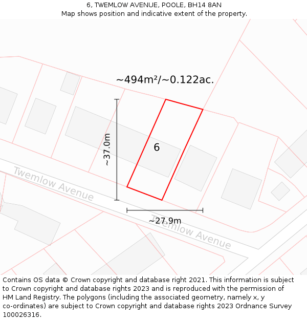 6, TWEMLOW AVENUE, POOLE, BH14 8AN: Plot and title map