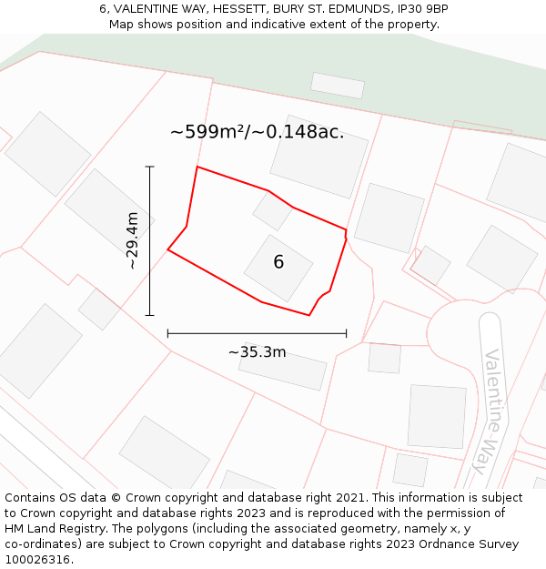 6, VALENTINE WAY, HESSETT, BURY ST. EDMUNDS, IP30 9BP: Plot and title map