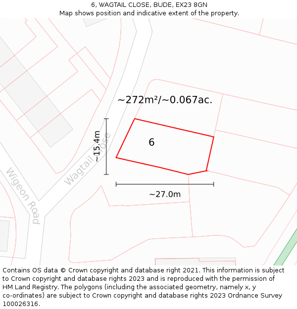 6, WAGTAIL CLOSE, BUDE, EX23 8GN: Plot and title map