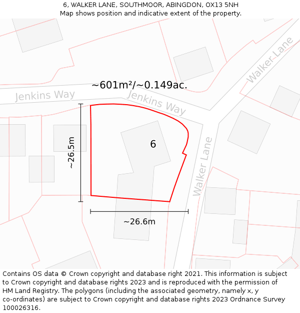 6, WALKER LANE, SOUTHMOOR, ABINGDON, OX13 5NH: Plot and title map