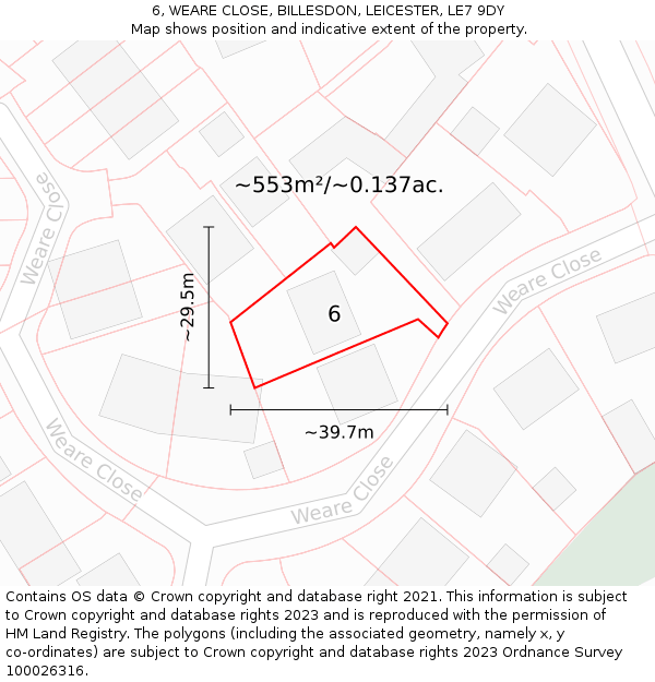 6, WEARE CLOSE, BILLESDON, LEICESTER, LE7 9DY: Plot and title map