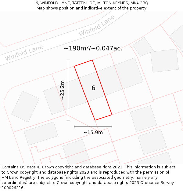 6, WINFOLD LANE, TATTENHOE, MILTON KEYNES, MK4 3BQ: Plot and title map