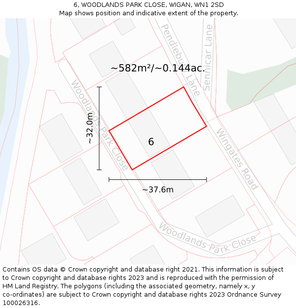 6, WOODLANDS PARK CLOSE, WIGAN, WN1 2SD: Plot and title map