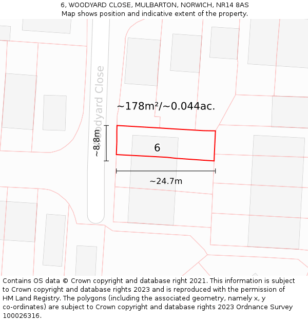 6, WOODYARD CLOSE, MULBARTON, NORWICH, NR14 8AS: Plot and title map