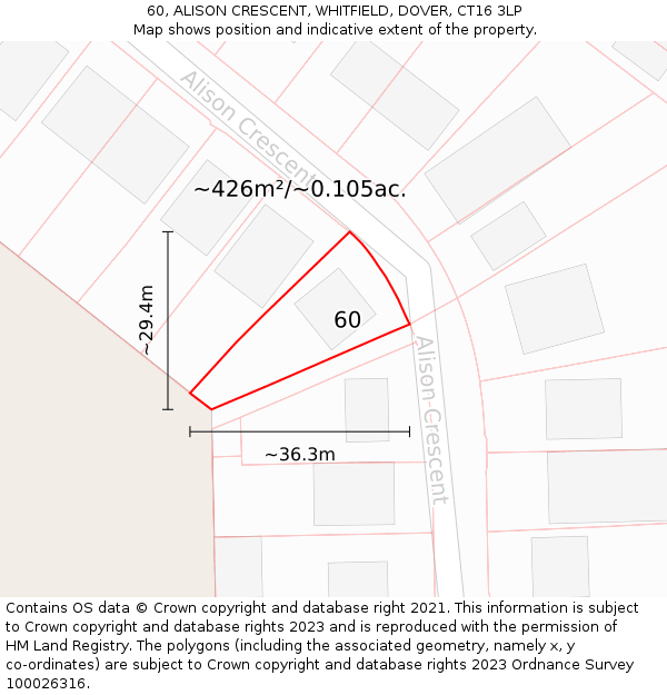 60, ALISON CRESCENT, WHITFIELD, DOVER, CT16 3LP: Plot and title map