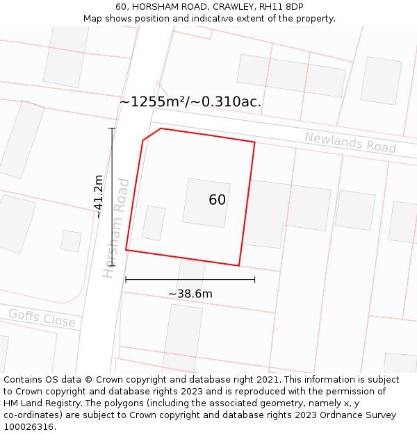 60, HORSHAM ROAD, CRAWLEY, RH11 8DP: Plot and title map