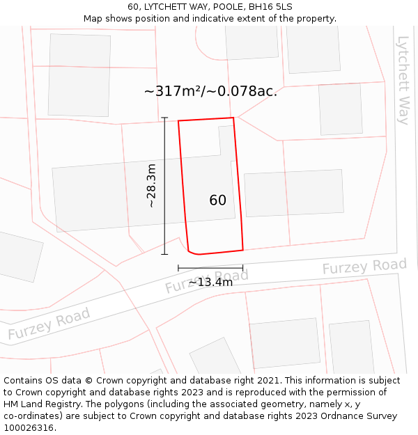 60, LYTCHETT WAY, POOLE, BH16 5LS: Plot and title map