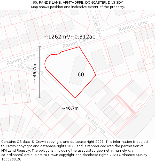 60, RANDS LANE, ARMTHORPE, DONCASTER, DN3 3DY: Plot and title map