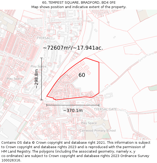 60, TEMPEST SQUARE, BRADFORD, BD4 0FE: Plot and title map