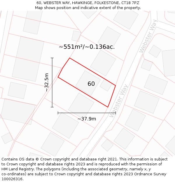 60, WEBSTER WAY, HAWKINGE, FOLKESTONE, CT18 7PZ: Plot and title map