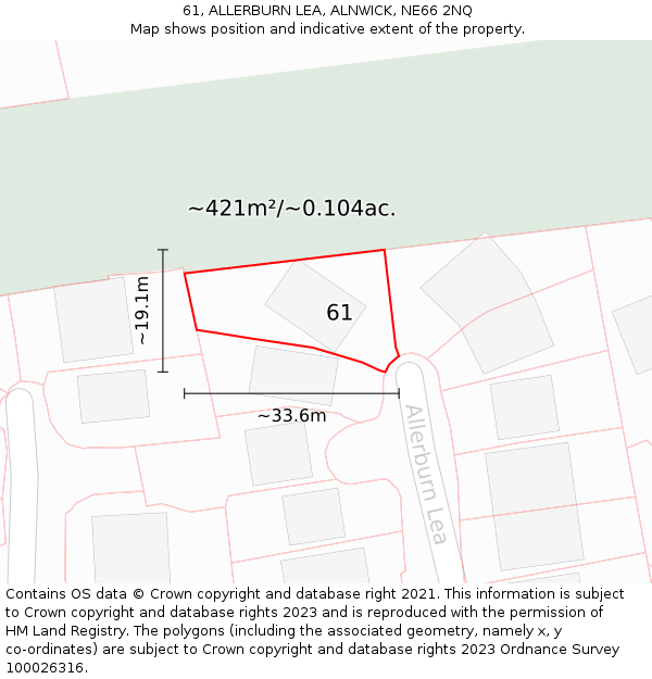 61, ALLERBURN LEA, ALNWICK, NE66 2NQ: Plot and title map