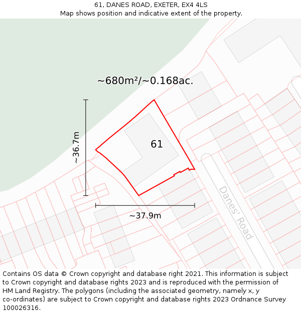 61, DANES ROAD, EXETER, EX4 4LS: Plot and title map