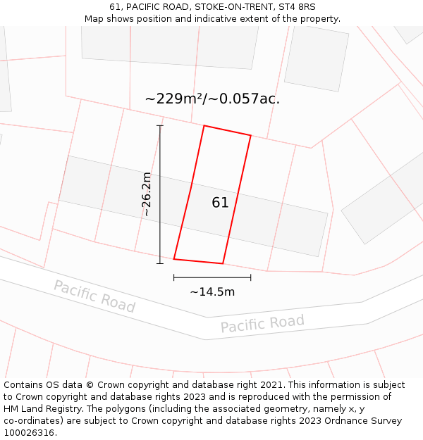 61, PACIFIC ROAD, STOKE-ON-TRENT, ST4 8RS: Plot and title map