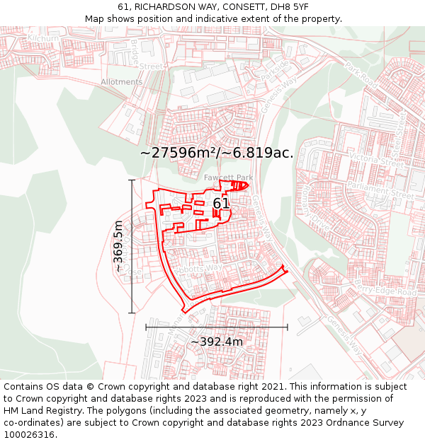 61, RICHARDSON WAY, CONSETT, DH8 5YF: Plot and title map