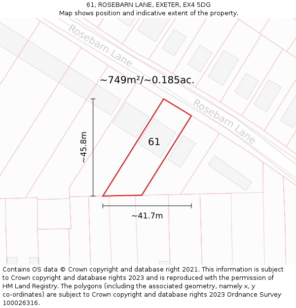 61, ROSEBARN LANE, EXETER, EX4 5DG: Plot and title map