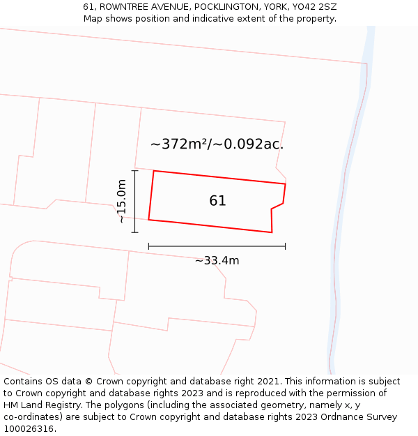 61, ROWNTREE AVENUE, POCKLINGTON, YORK, YO42 2SZ: Plot and title map