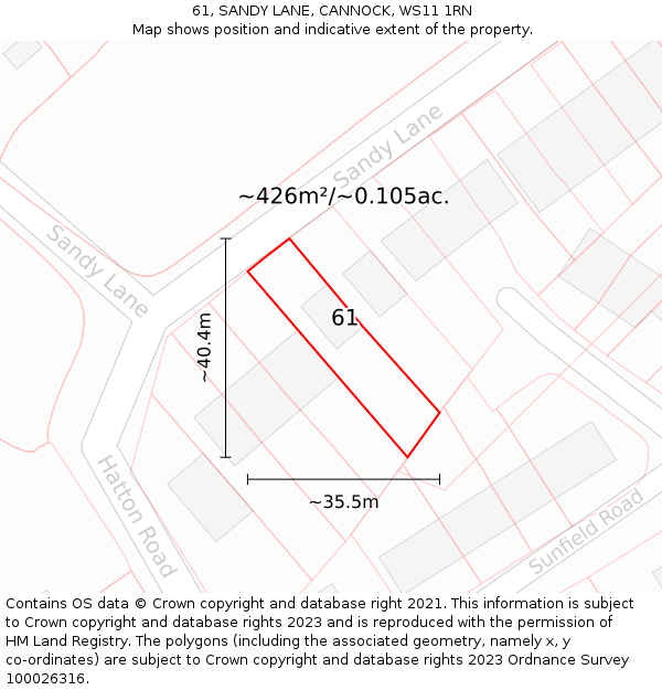 61, SANDY LANE, CANNOCK, WS11 1RN: Plot and title map