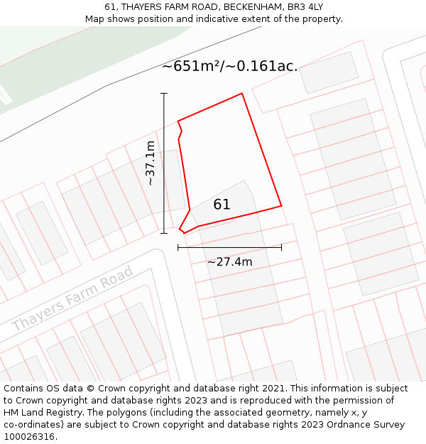 61, THAYERS FARM ROAD, BECKENHAM, BR3 4LY: Plot and title map