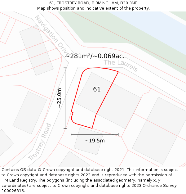 61, TROSTREY ROAD, BIRMINGHAM, B30 3NE: Plot and title map