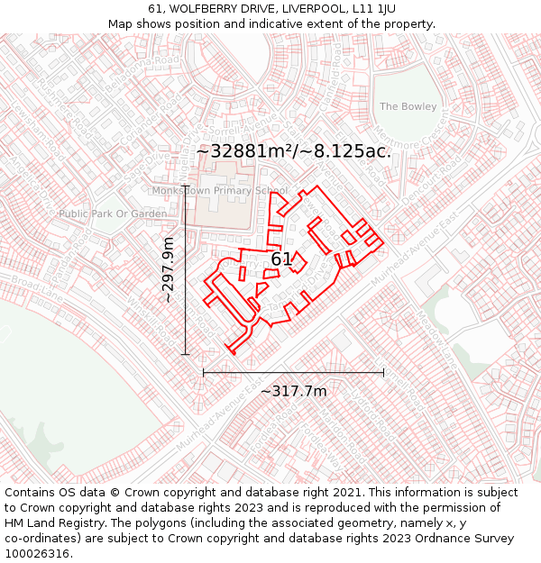 61, WOLFBERRY DRIVE, LIVERPOOL, L11 1JU: Plot and title map