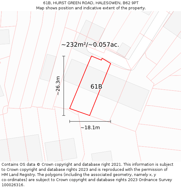 61B, HURST GREEN ROAD, HALESOWEN, B62 9PT: Plot and title map